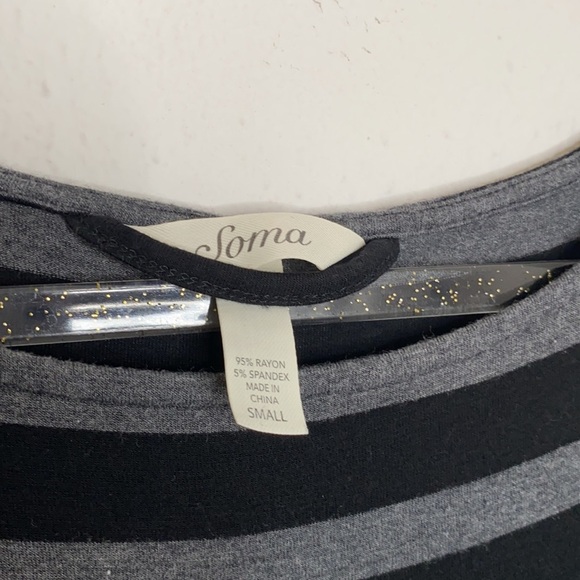 Soma Gray/Black Striped Dress 3/4 Sleeve Small - Picture 3 of 5